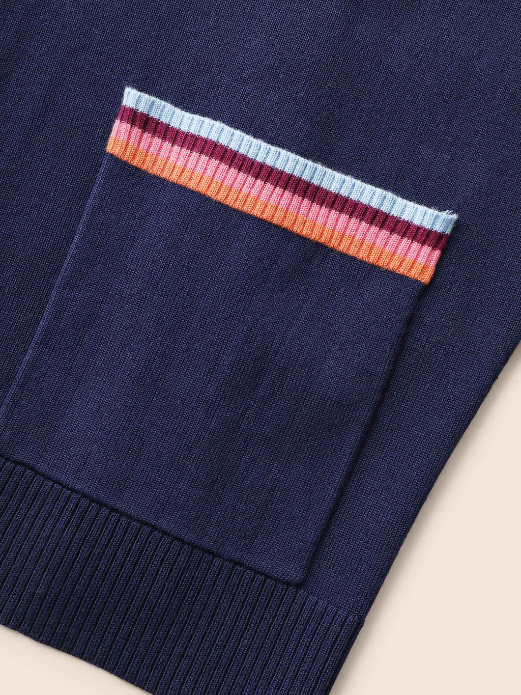 Contrast Striped Trim Patch Pocket Cardigan