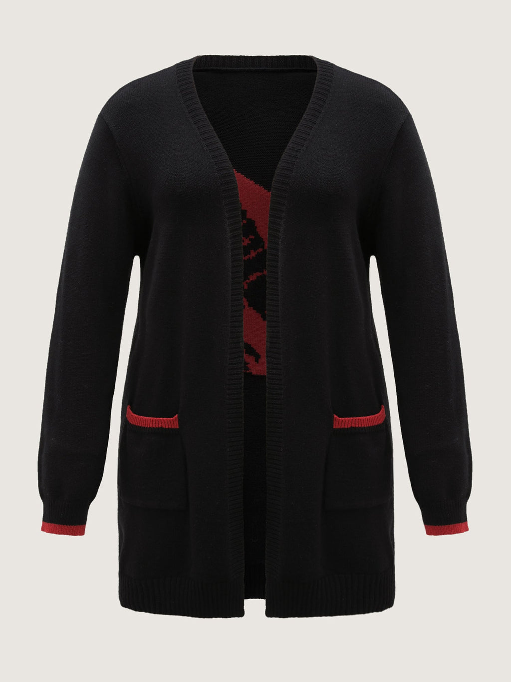 Lobster Jacquard Pockets Color Block Knit Cardigan