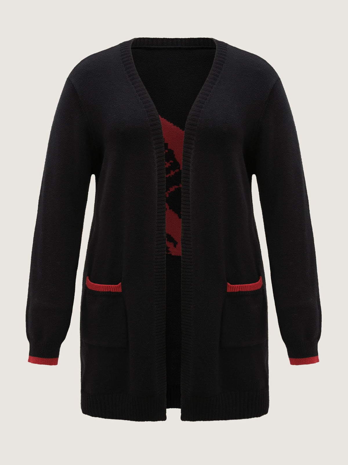 Lobster Jacquard Pockets Color Block Knit Cardigan