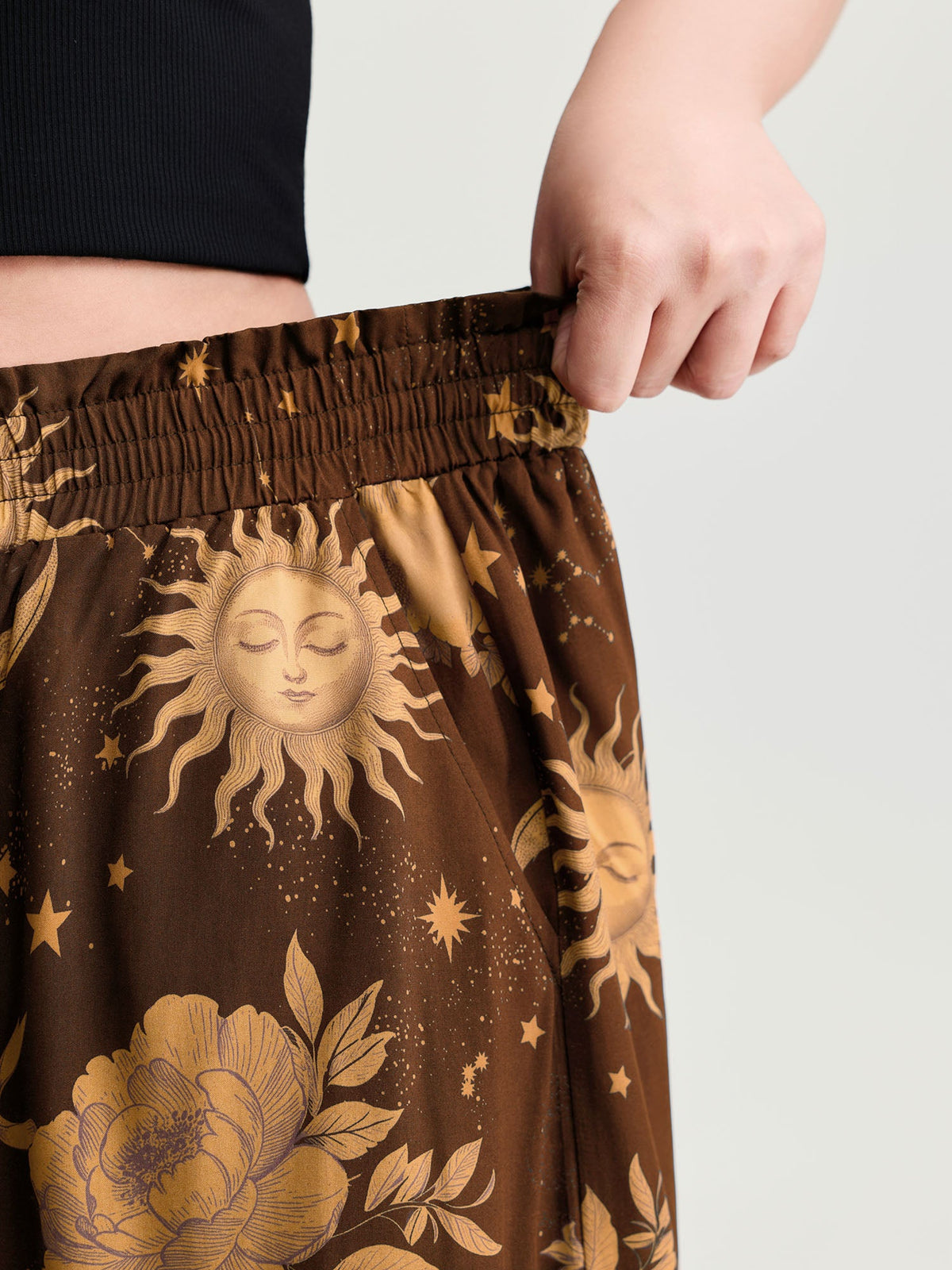 Star Moon Print Wide Waistband Pants