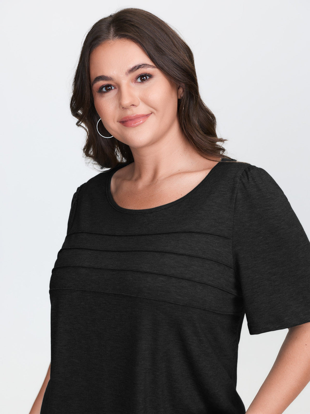 Seamed Round Neck Fitted T-Shirt