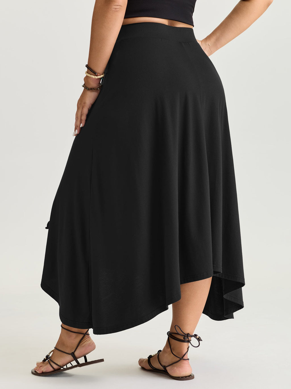 Supersoft Ring Detail Tie Asymmetrical Hem Midi Skirt