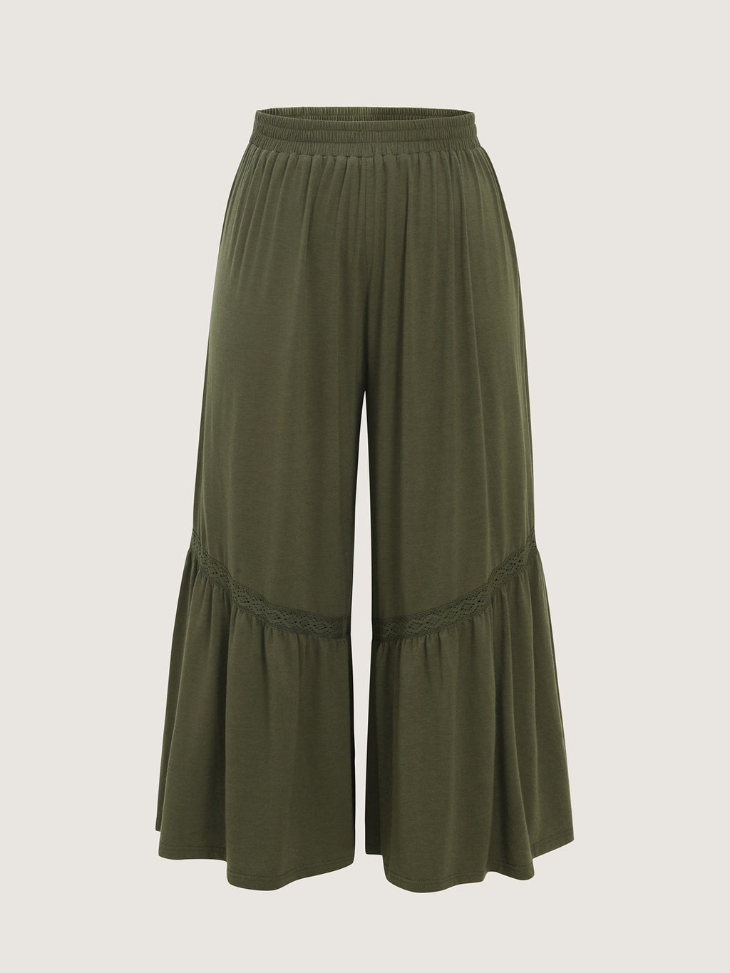Stretchy Lace Trim Ruffled Hem Pants