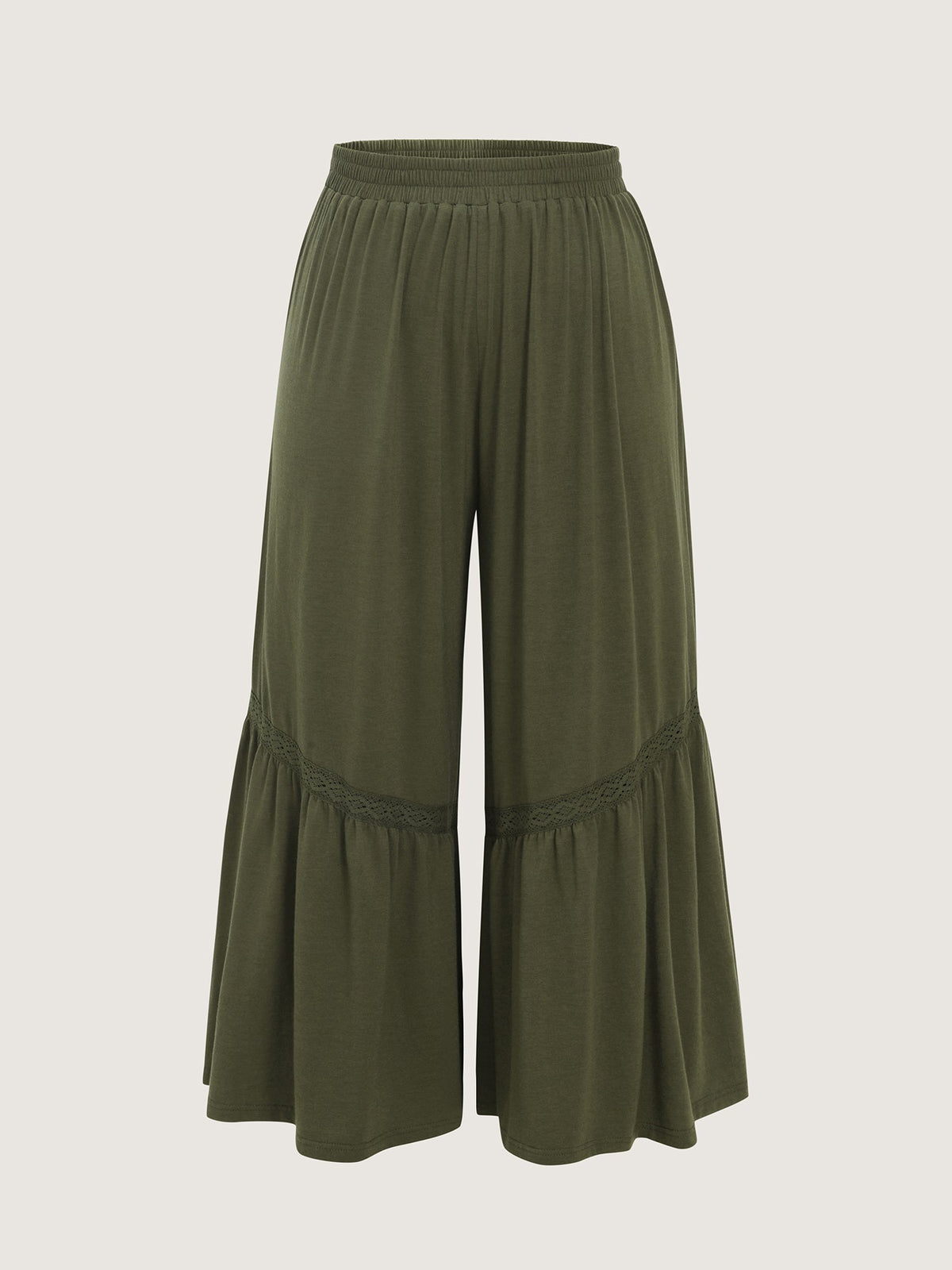 Stretchy Lace Trim Ruffled Hem Pants