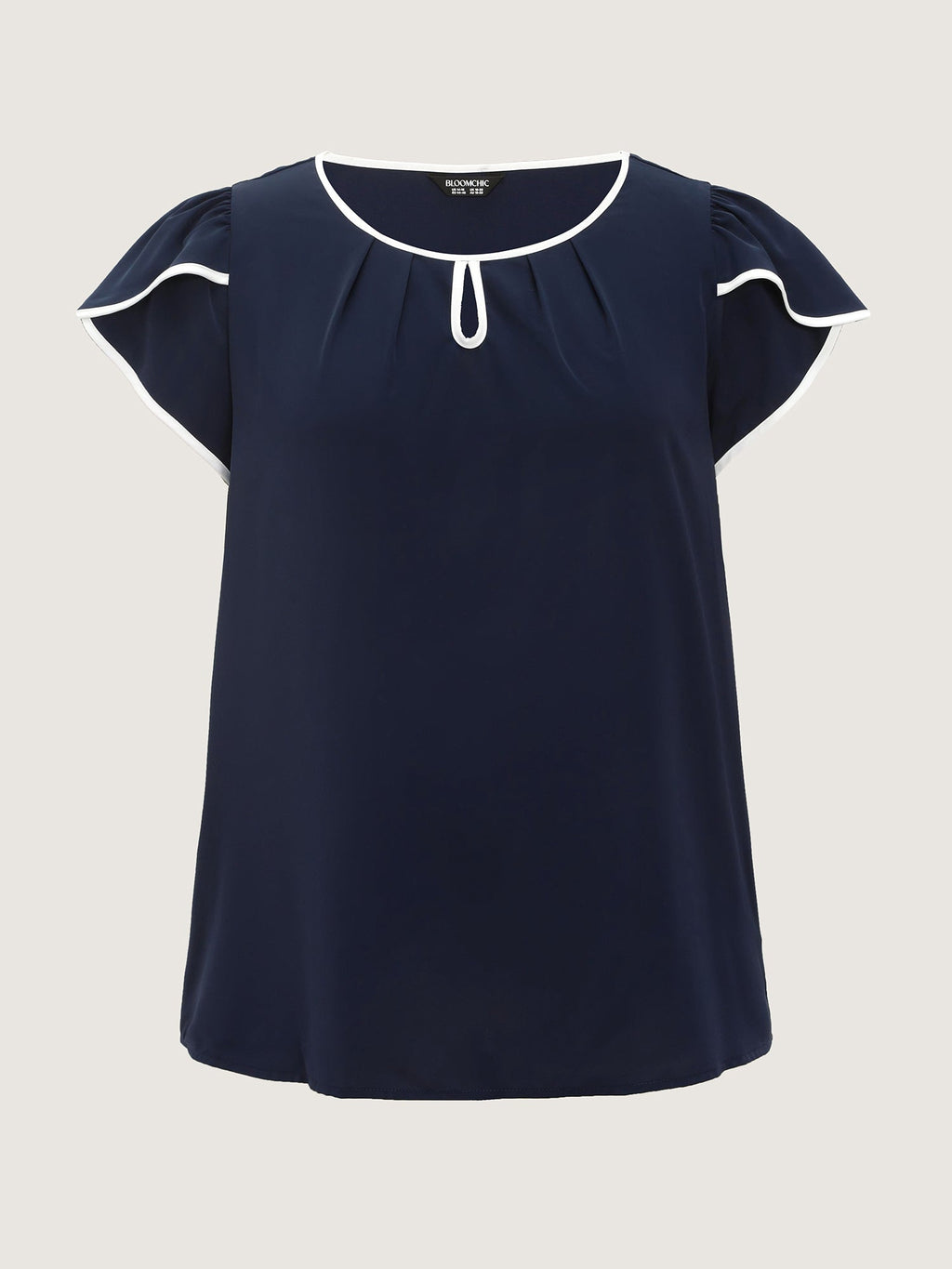 Petal Sleeve Color Contrast Plain Blouse
