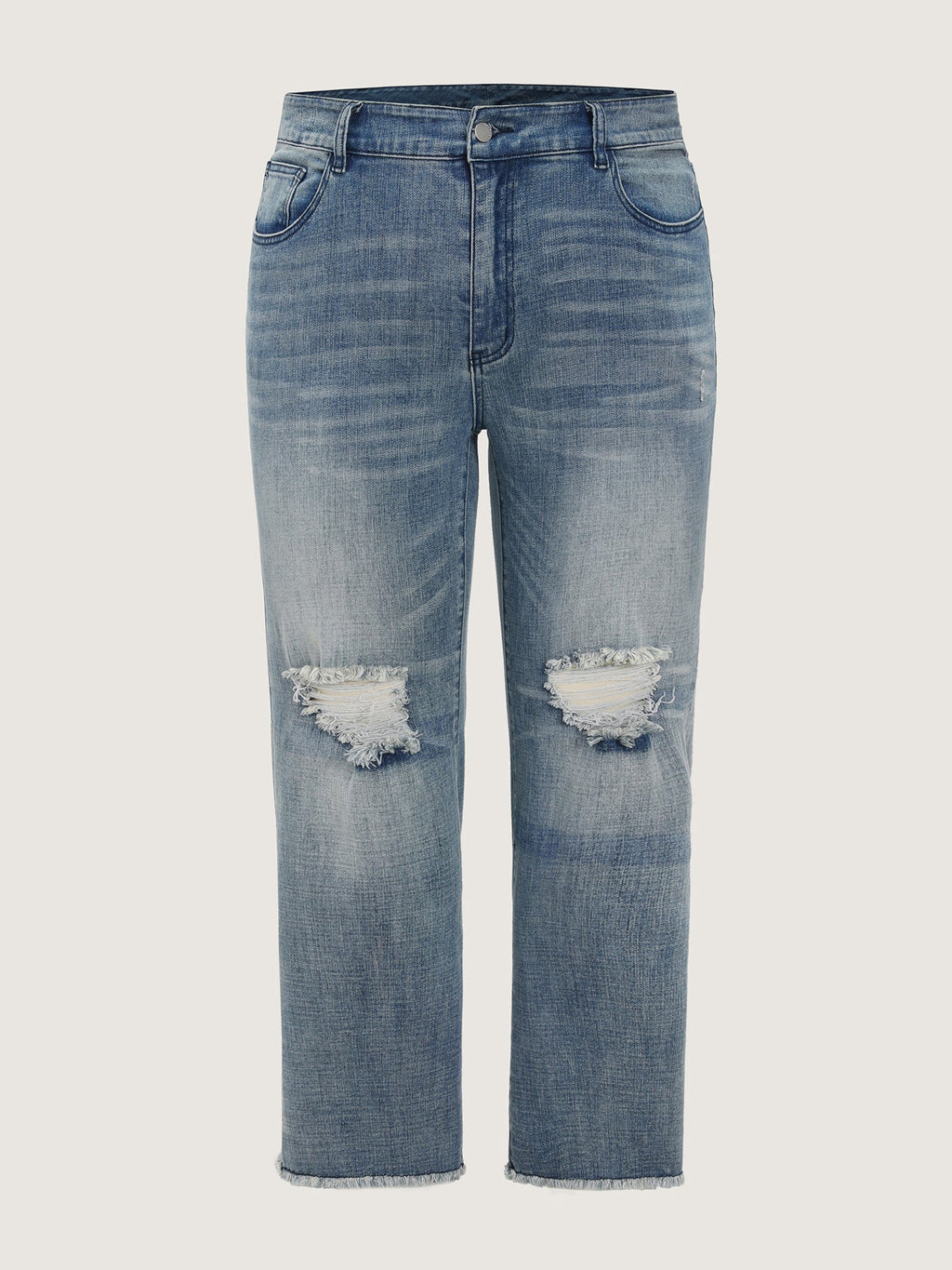 Stretchy Ripped Straight-Leg Jeans