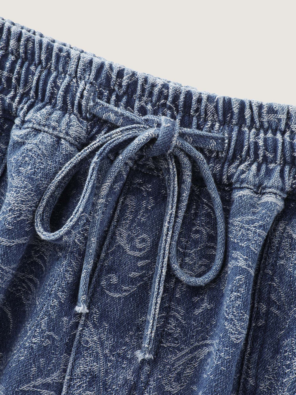 Washed Paisley Print Drawstring Wide Leg Jeans