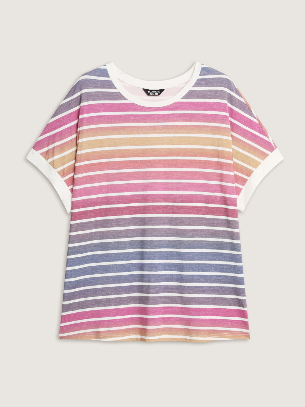 Colorful Gradient Stripe Round Neck T-Shirt