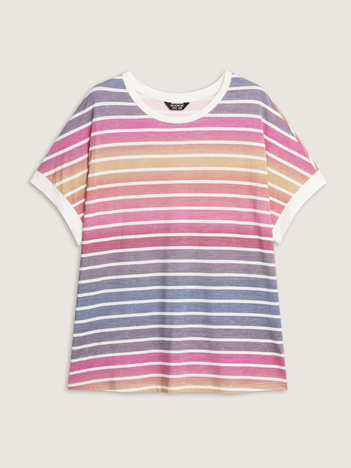 Colorful Gradient Stripe Round Neck T-Shirt