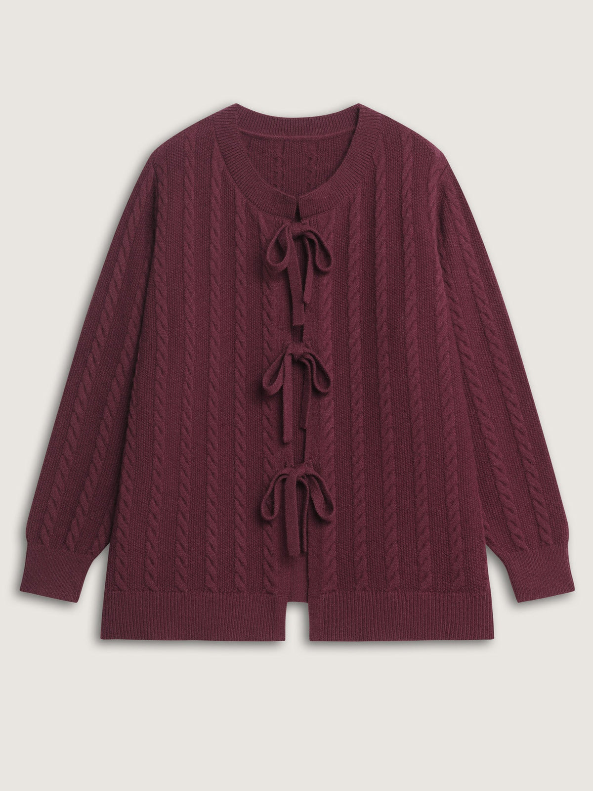 Stretchy Braided Textured Front-Tie Knit Cardigan