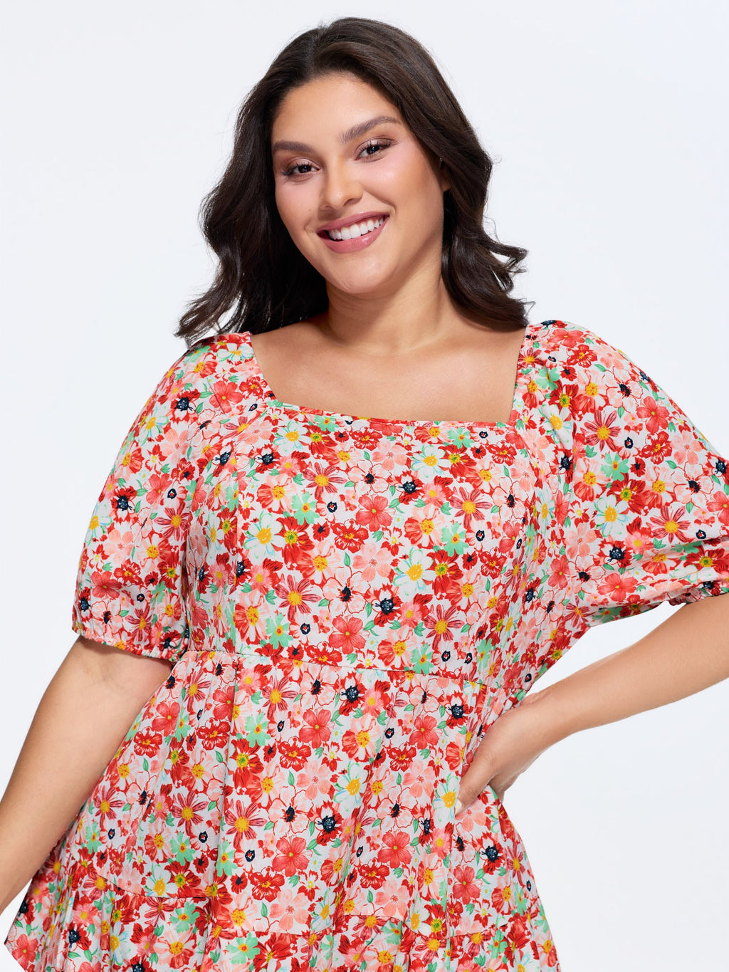 Floral Square Neck Fit and Flare Blouse