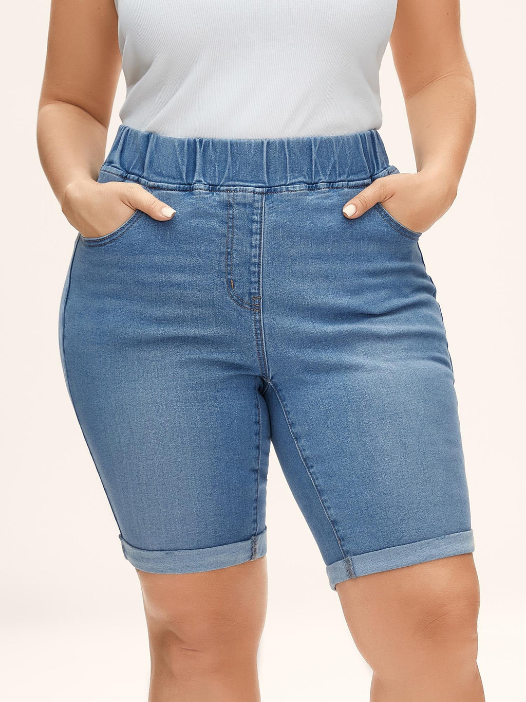 Pull-On Stretchy Skinny-Fit Denim Shorts