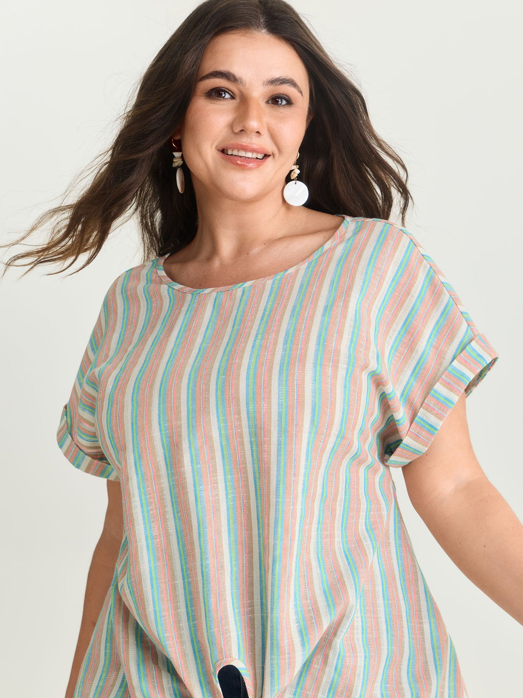 Striped Print Knotted Front Blouse