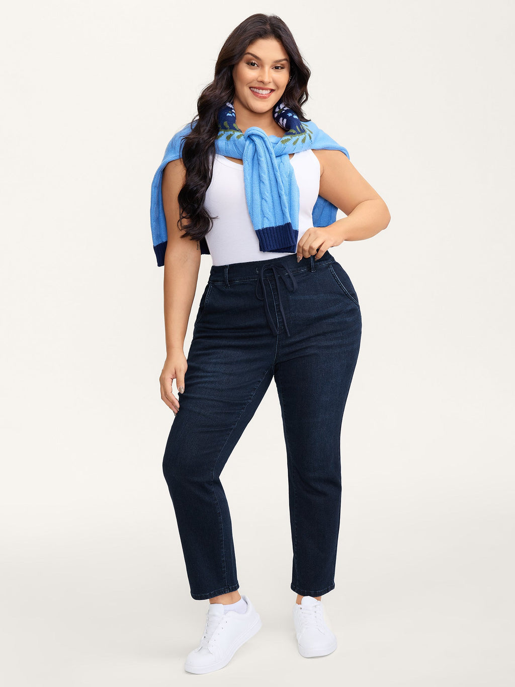 Pull-On High-Rise Straight-Leg Cropped Jeans