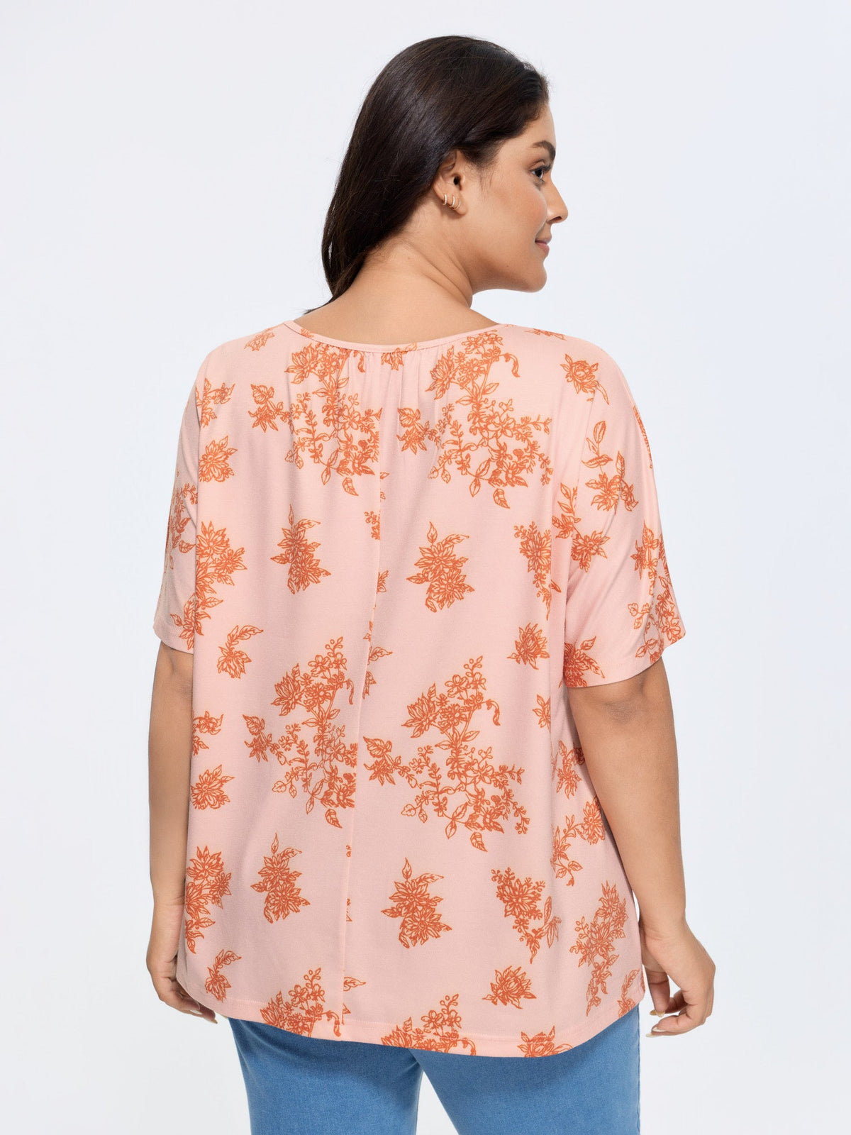 Pleated Plain Half-Sleeve Knit Top