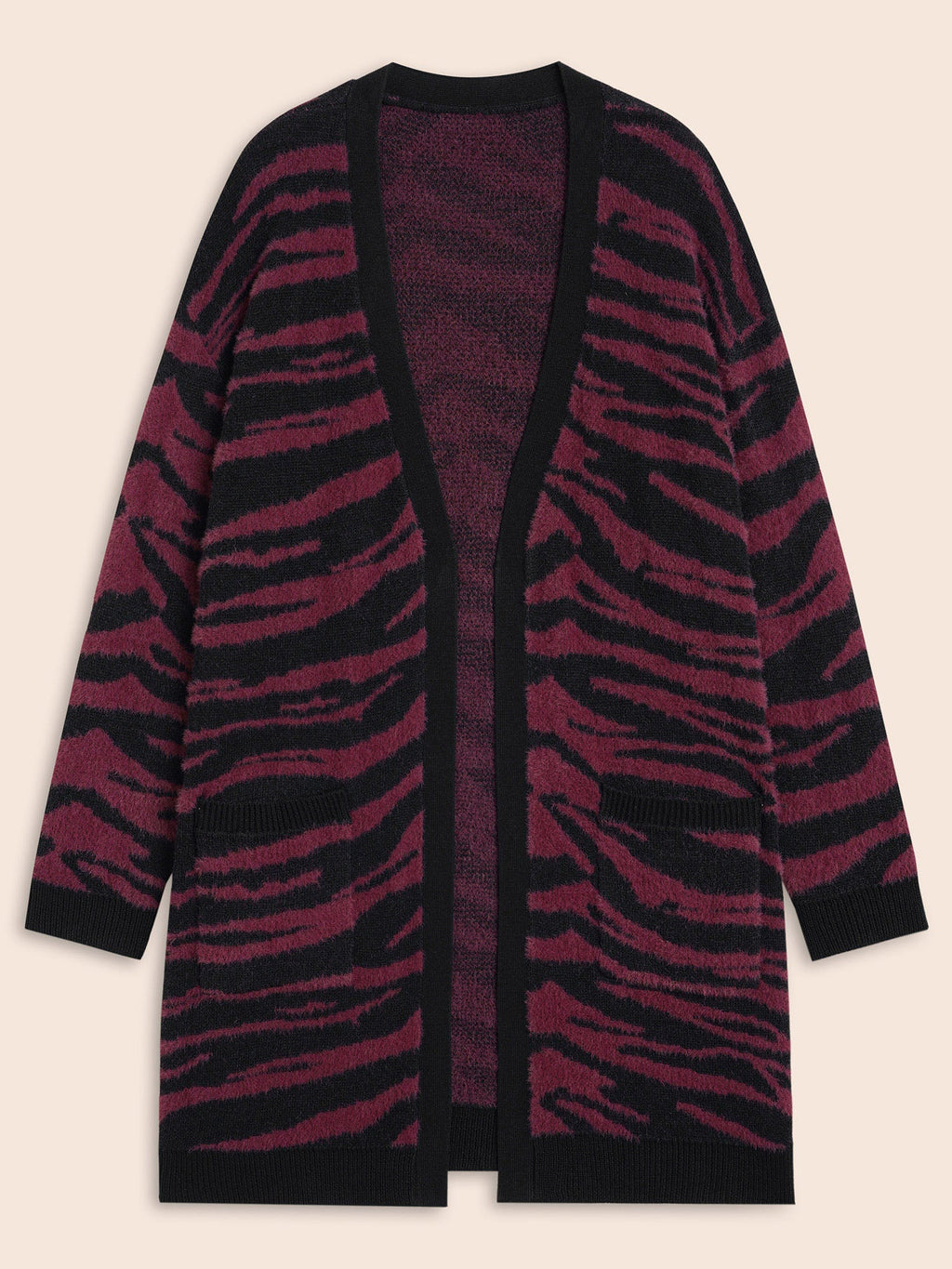 Zebra Print Fluffy Patch Pocket Cardigan