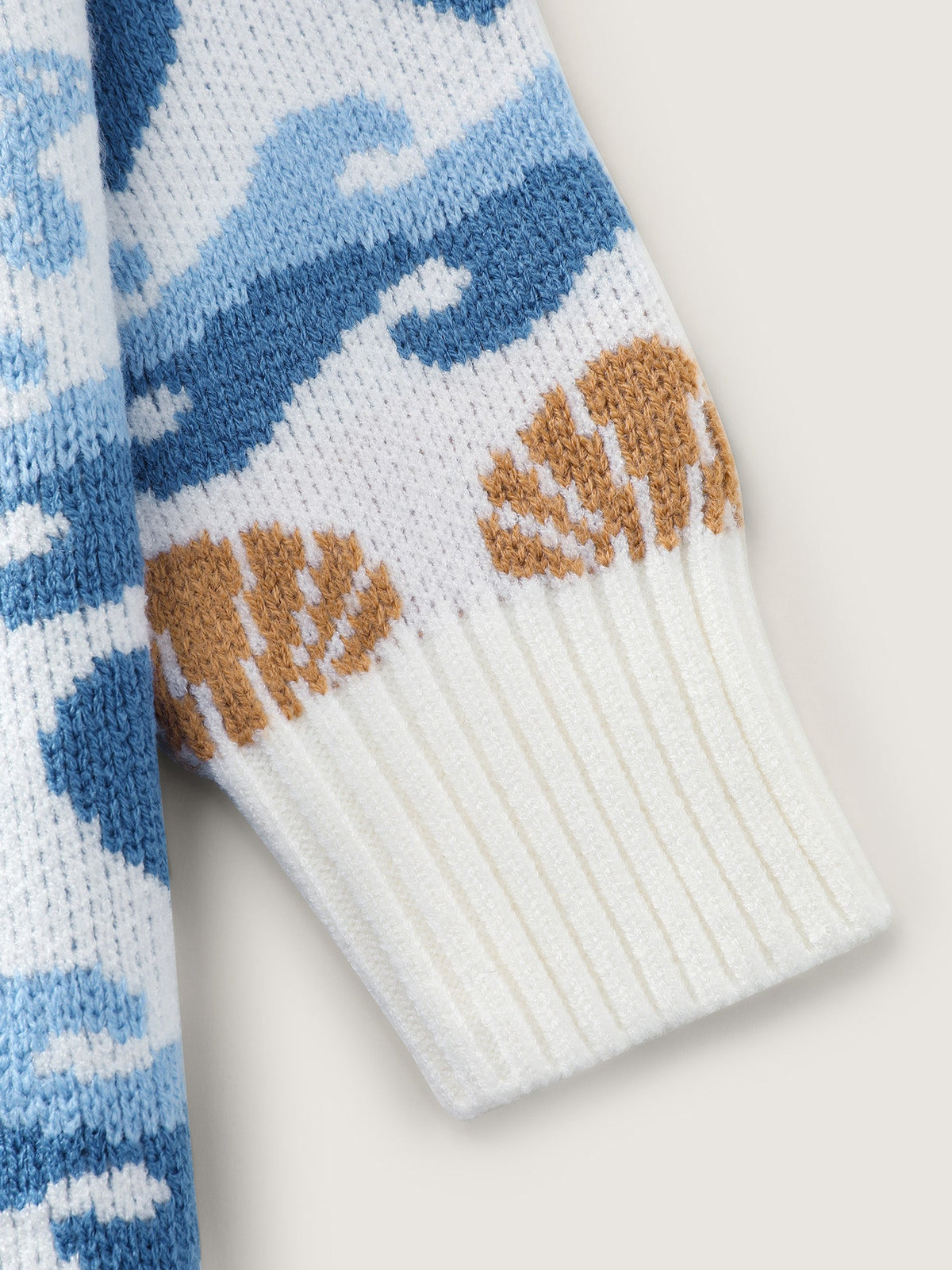 Ocean Pattern Jacquard Ribbed Hem Pullover
