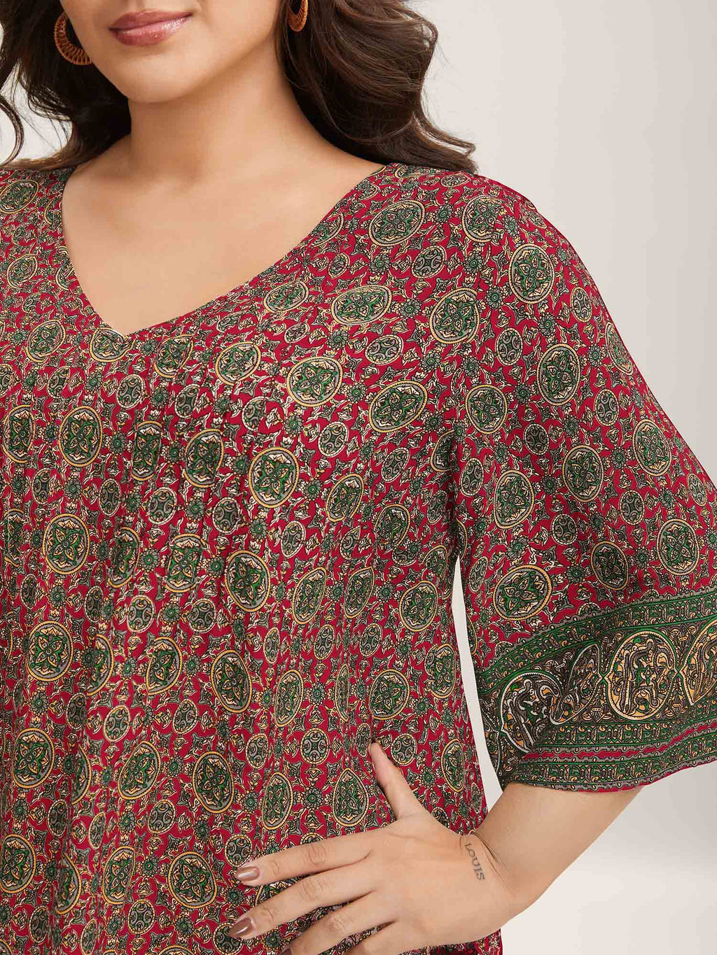Pin-Tuck Pleat Ornate Print Relaxed Fit Shirt