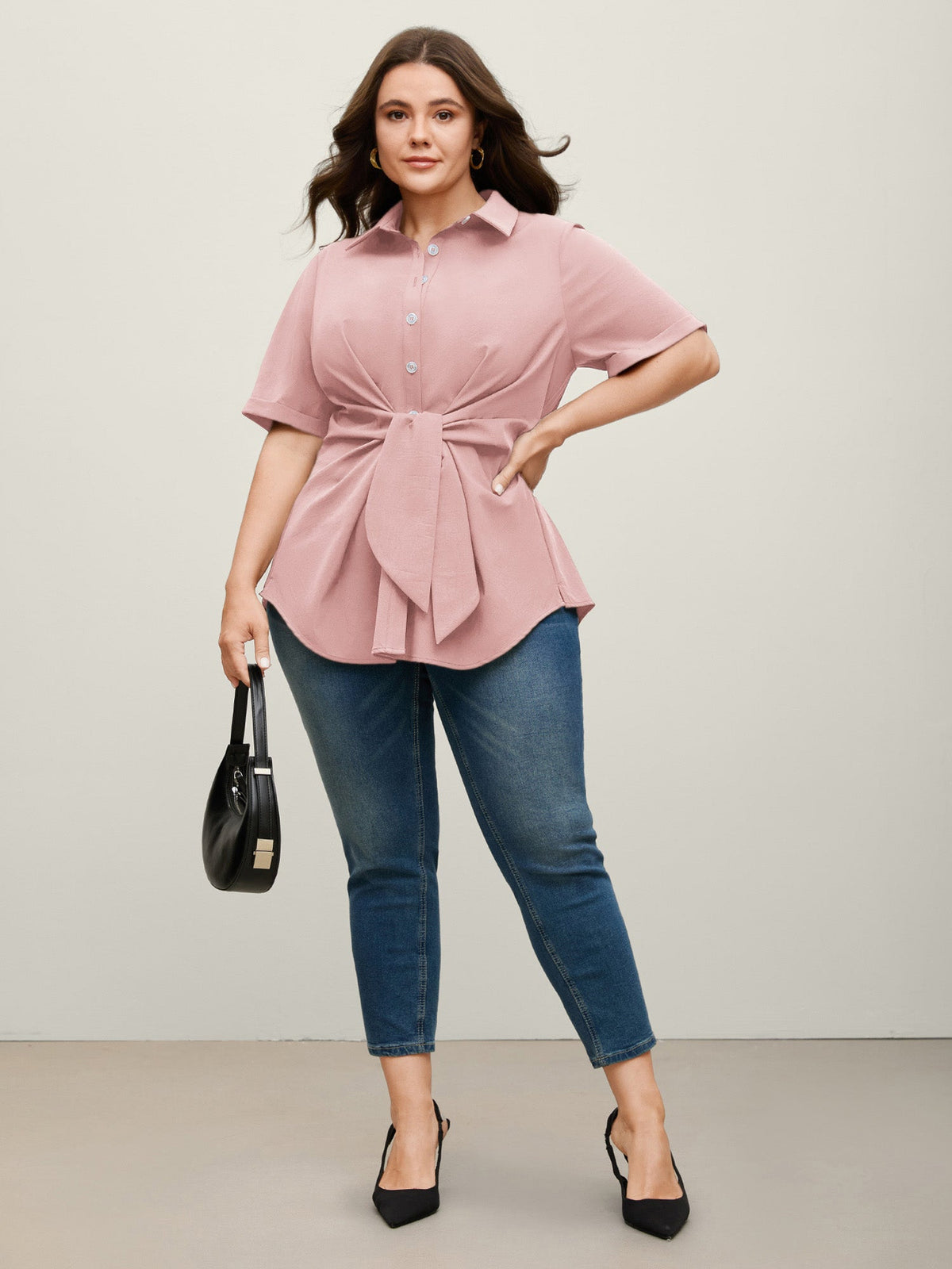 Knotted Front Asymmetrical Hem Blouse