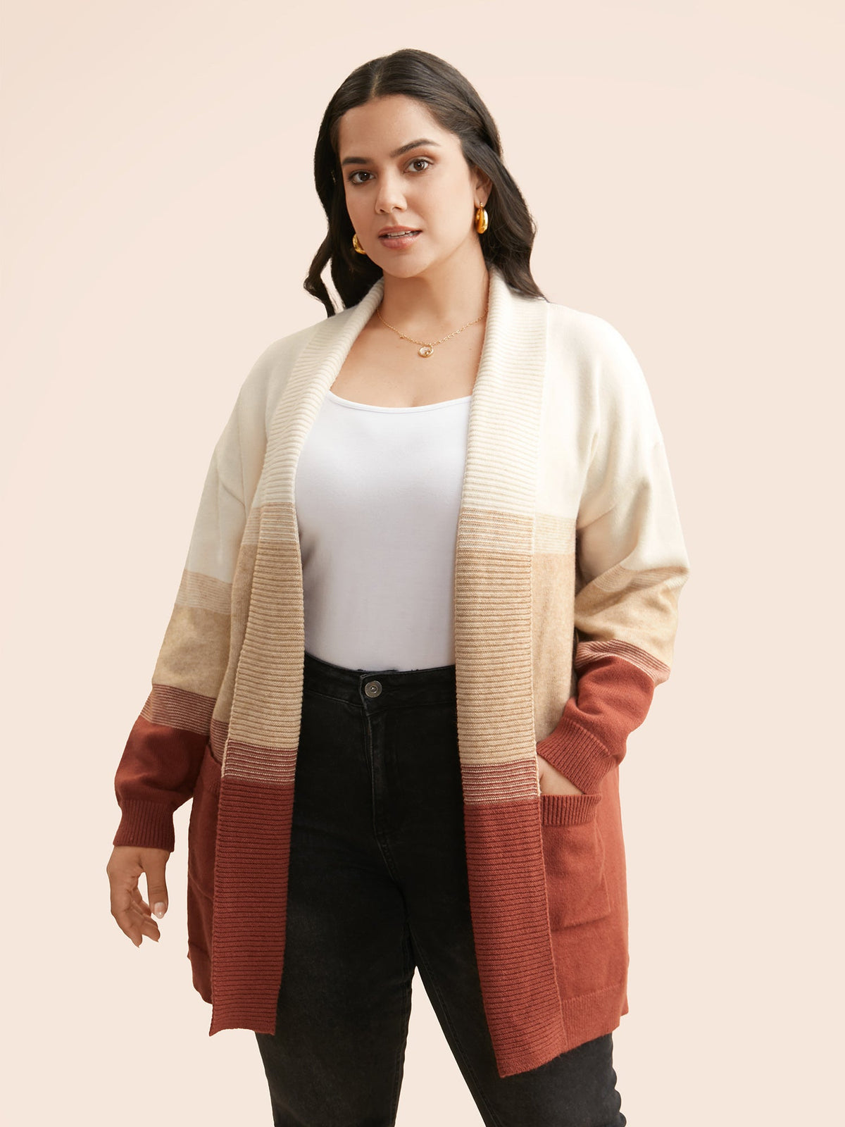 Ombre Contrast Drop Shoulder Cardigan