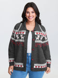 Animal Print Jacquard Polo Collar Knit Cardigan
