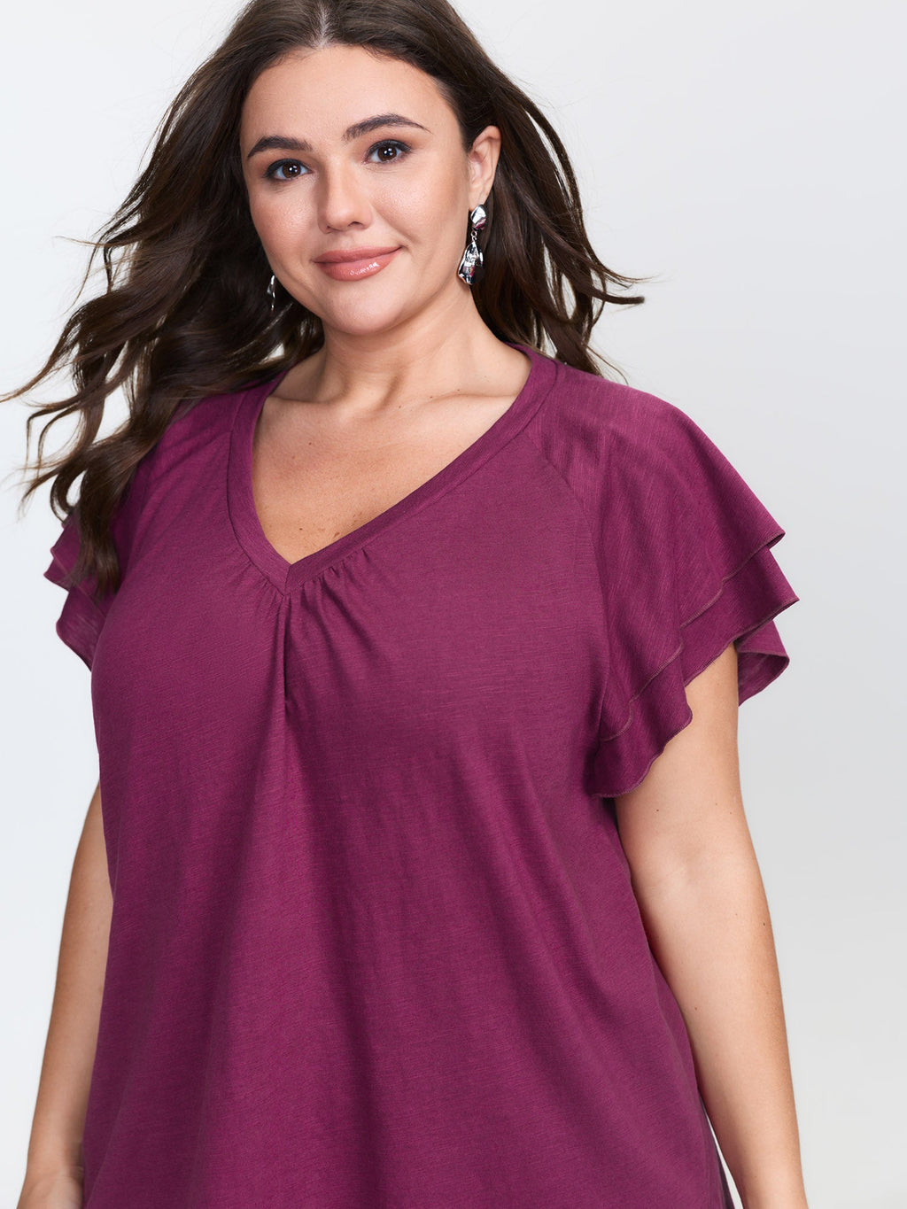 Stretchy Textured Flared Sleeve T-Shirt