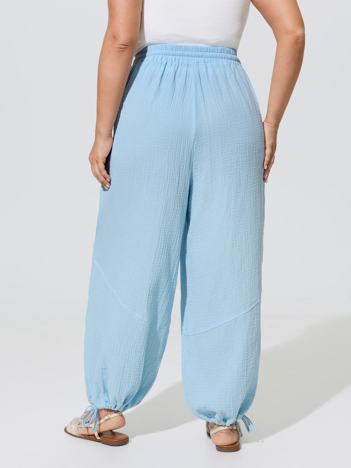 Shirred Waistband Drawstring Jogger Pants