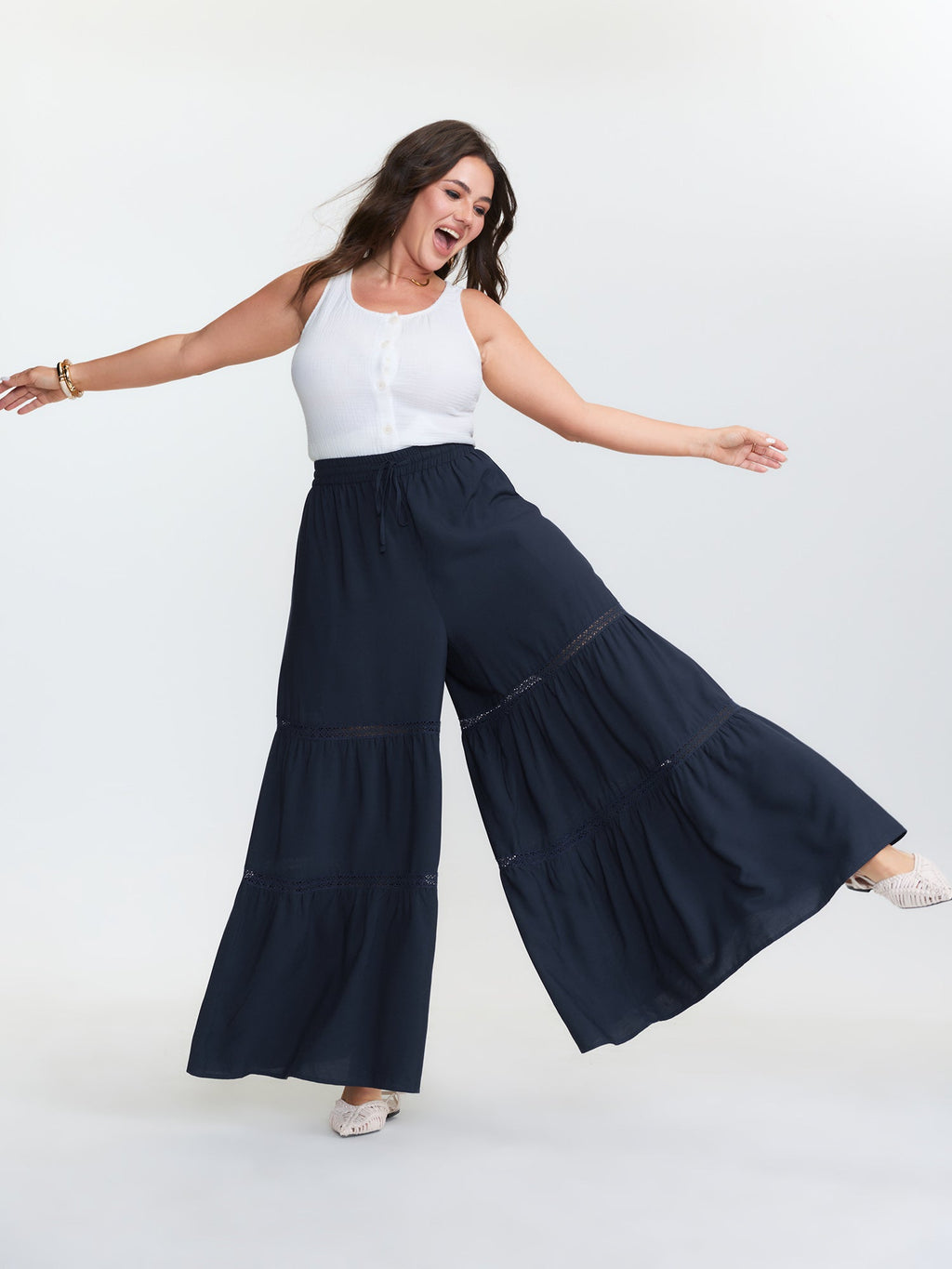 Tiered Spliced Drawstring Cut Out Flared Pants