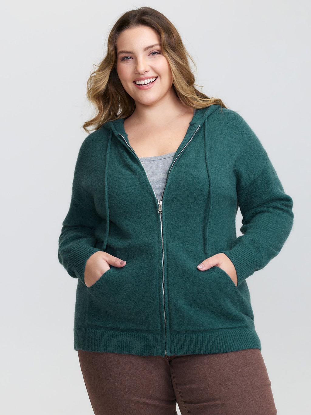 Supersoft Zipper Pockets Hooded Knit Cardigan