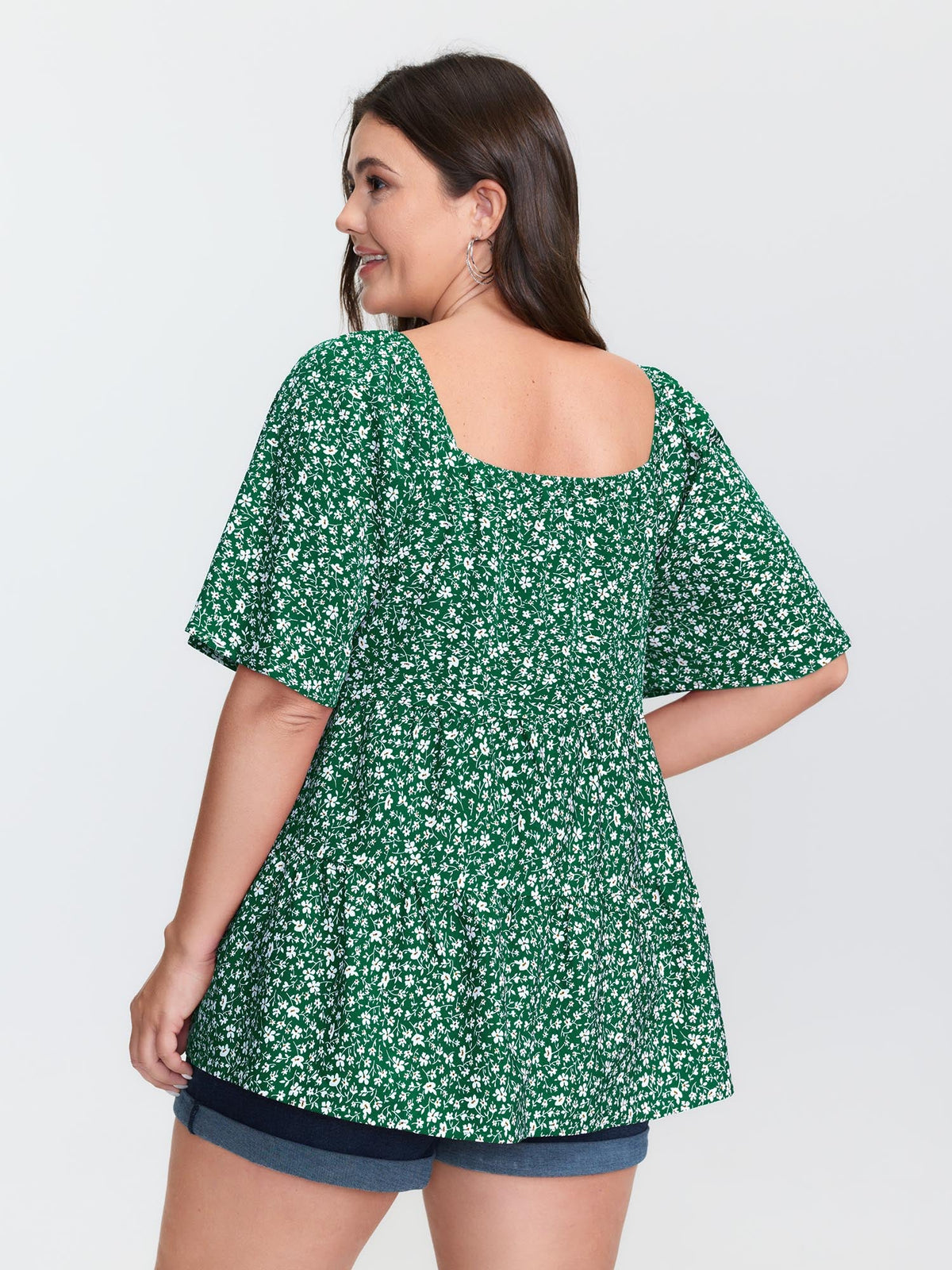 Micro Floral Print Sweetheart Neck Blouse