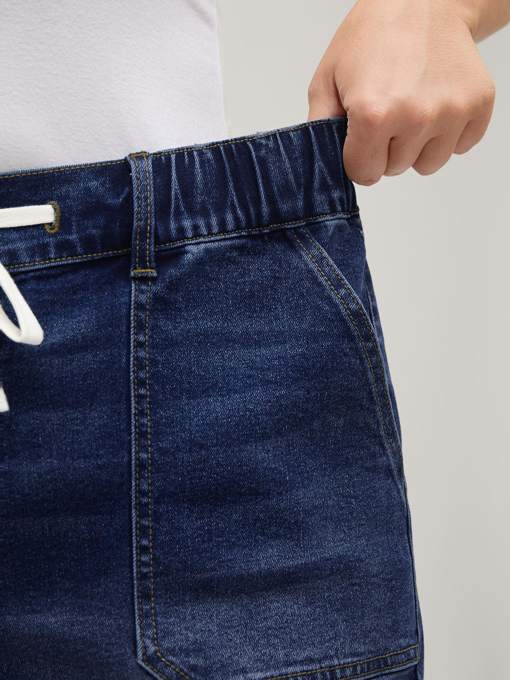 Pull-On Folded Hem High-Rise Denim Shorts