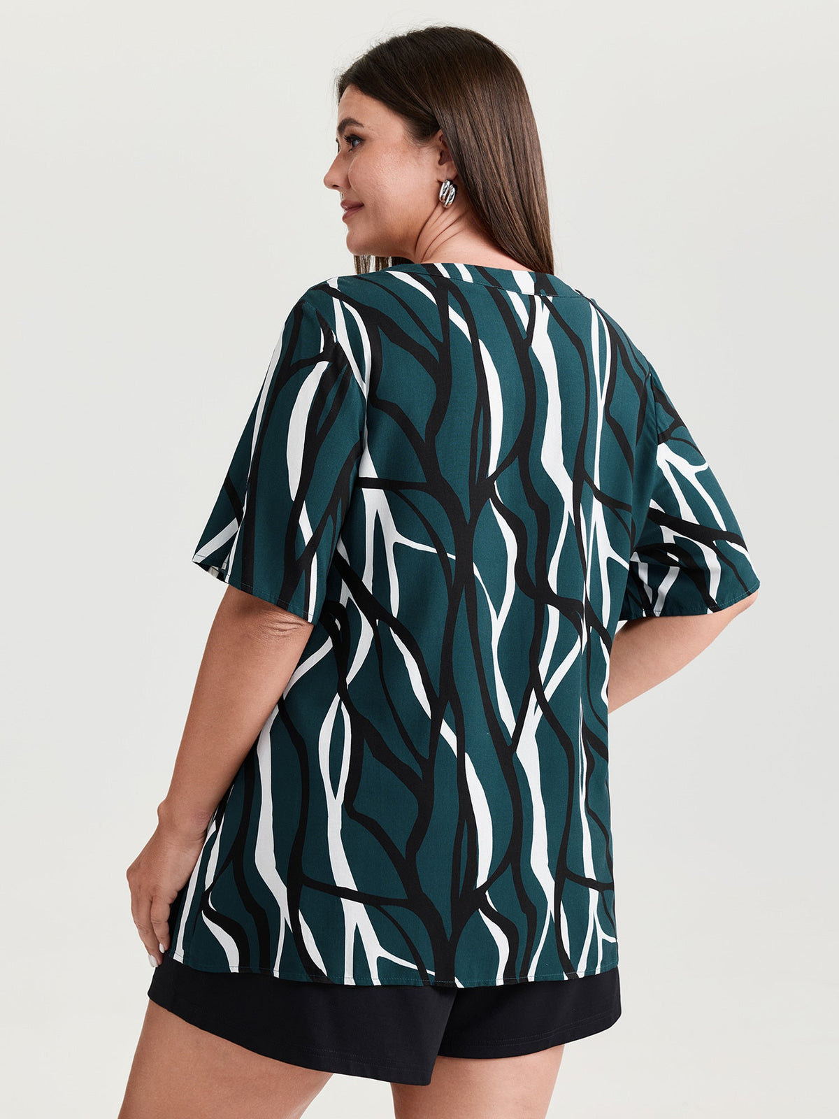 Abstract Print Notched Collar Blouse