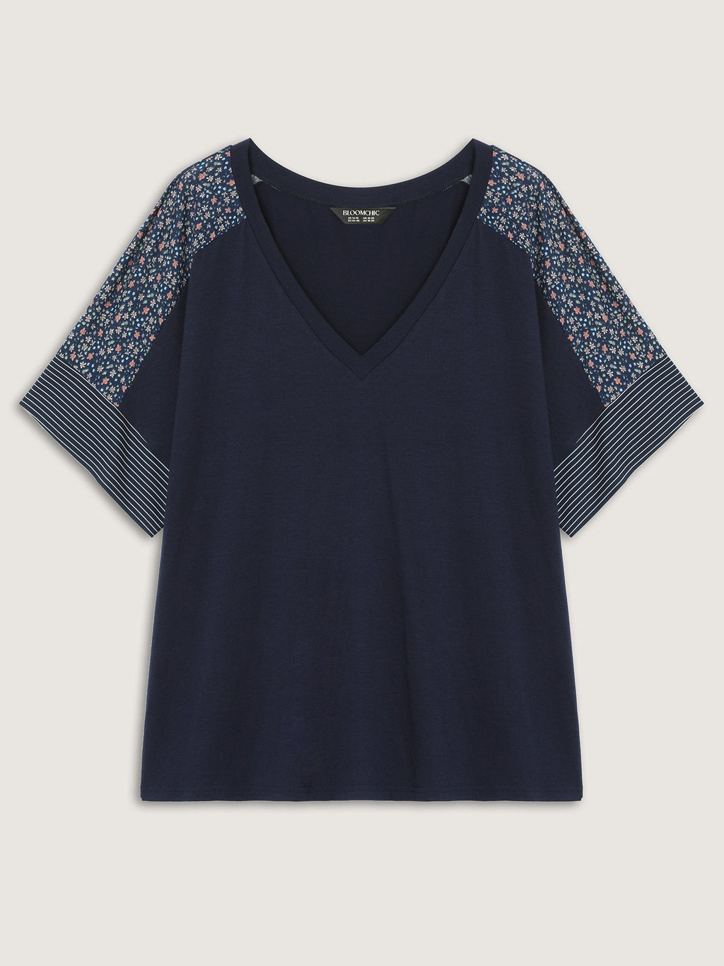 Supersoft Color Contrast Sleeve V-Neck T-Shirt