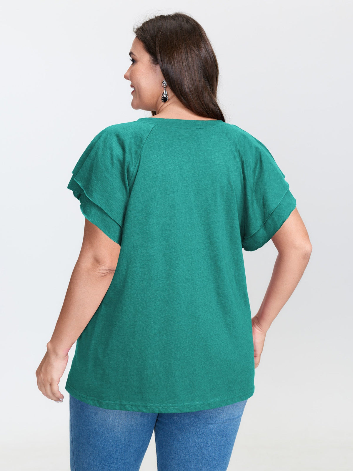 Stretchy Textured Flared Sleeve T-Shirt