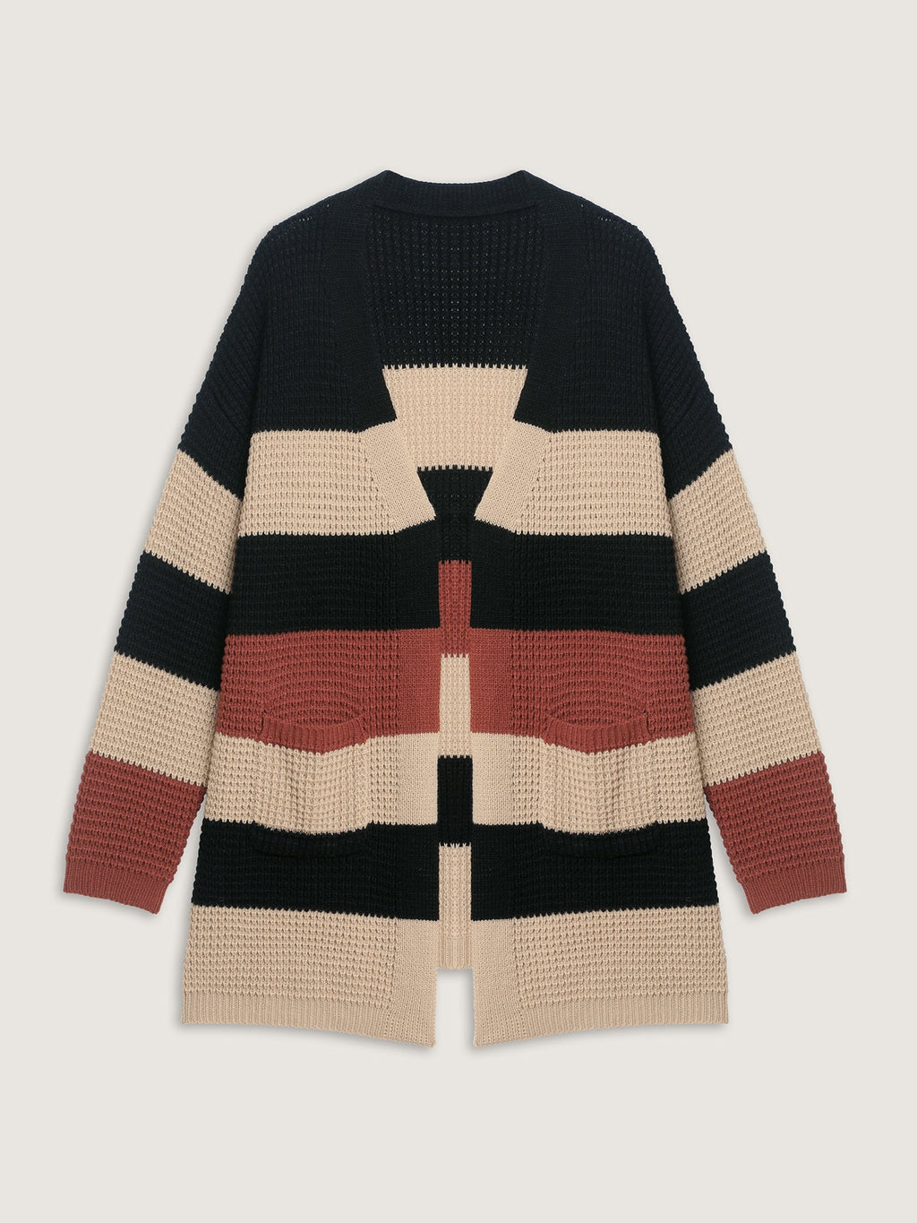 Color Block Textured Pockets Knit Cardigan