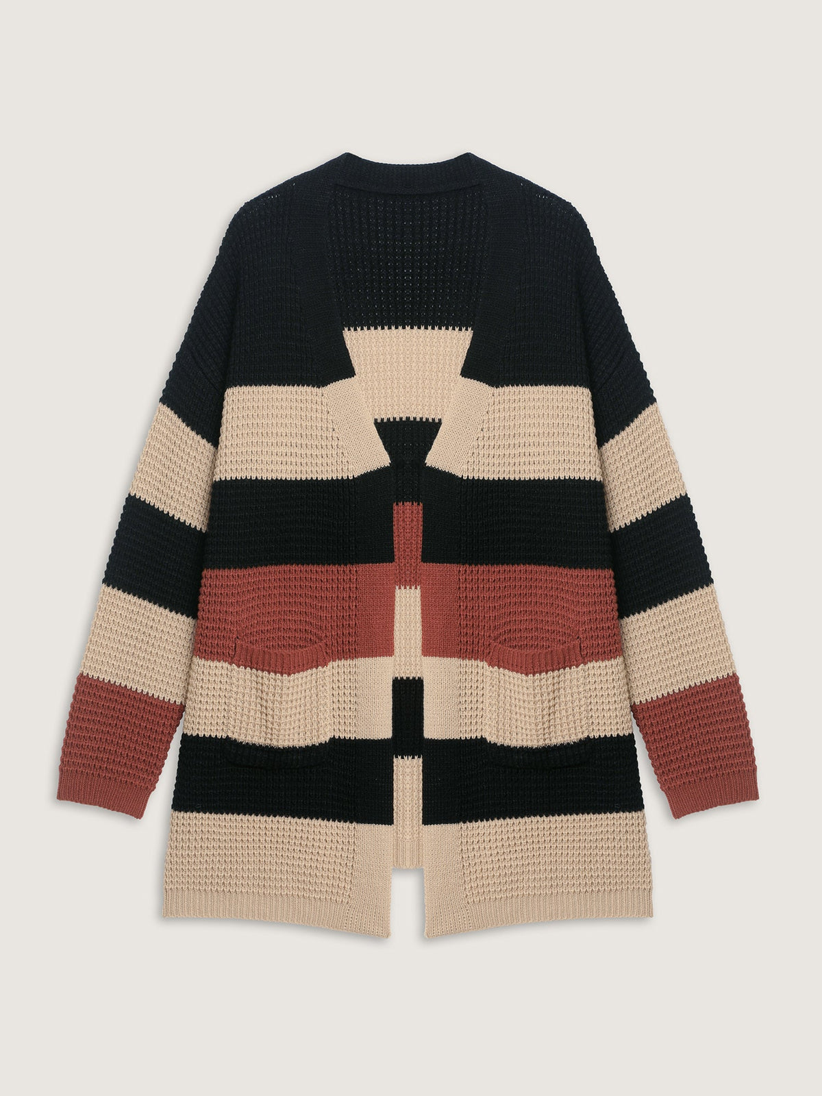 Color Block Textured Pockets Knit Cardigan