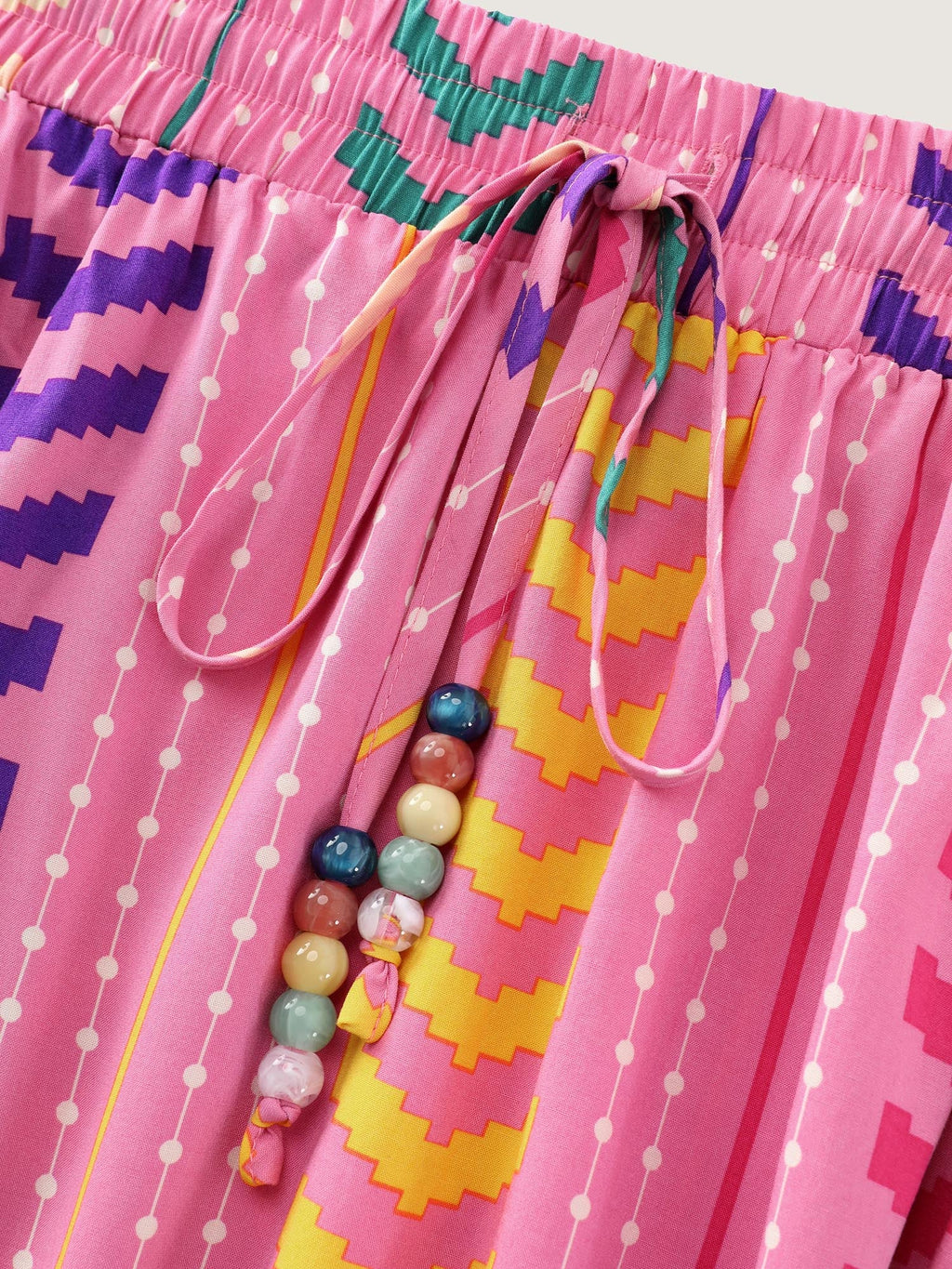 Geometric Striped Print Drawstring Maxi Skirt