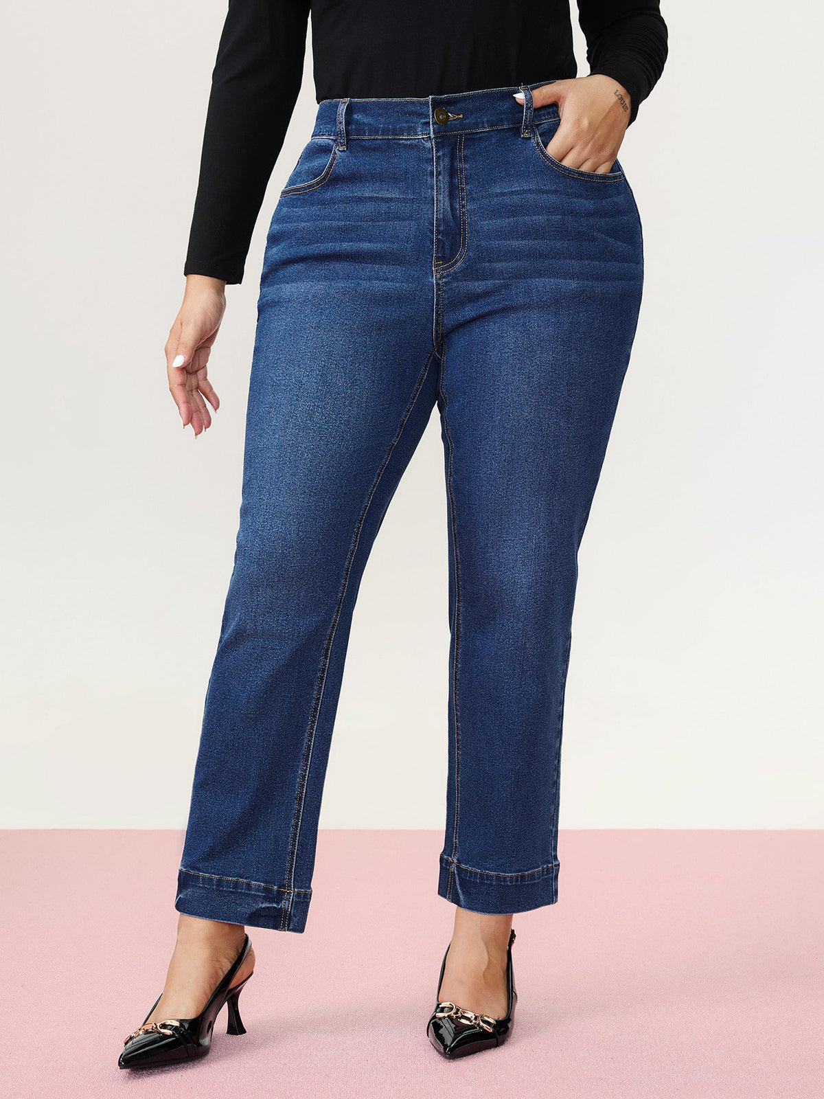 Thigh-Friendly High-Rise Straight-Leg Jeans