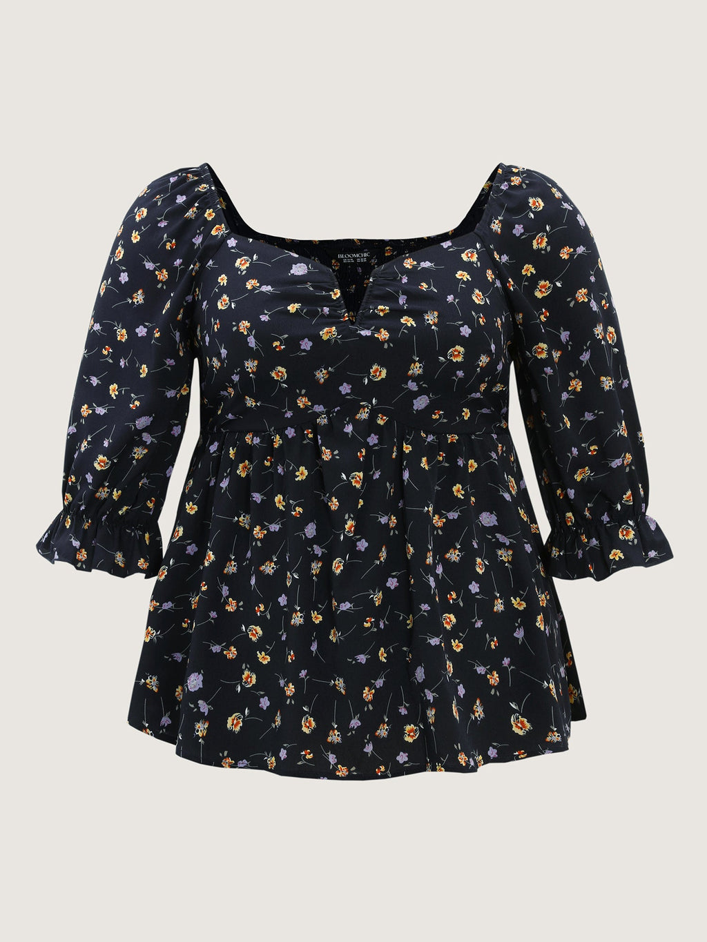 Floral Print Shirred Cuff Sleeve Blouse
