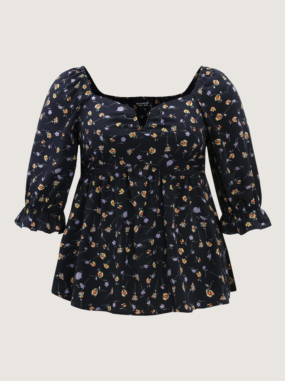 Floral Print Shirred Cuff Sleeve Blouse