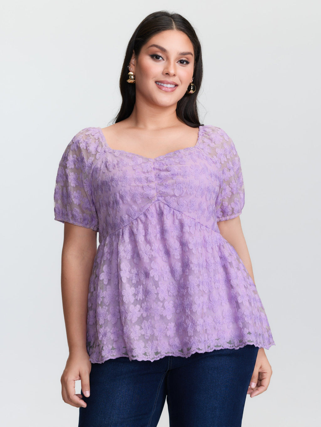 Cotton Embroidered Sweetheart Neckline Flared Blouse