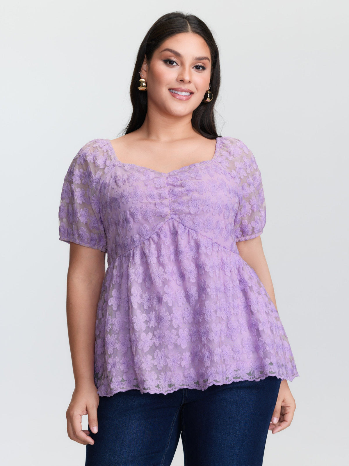 Cotton Embroidered Sweetheart Neckline Flared Blouse