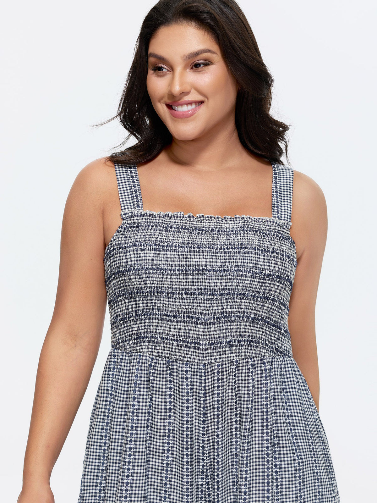 Striped Print Shirred Wide-Straps Jumpsuit