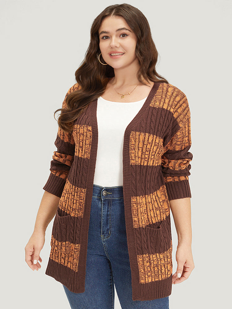 Halloween Colorblock Cable Knit Patched Pocket Cardigan