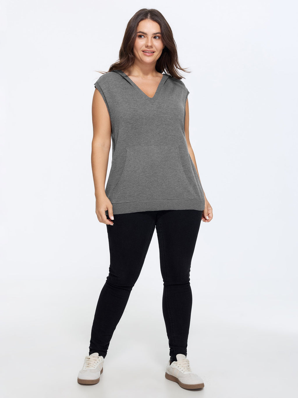 V Neck Hooded Pocket Sleeveless Sweater Vest