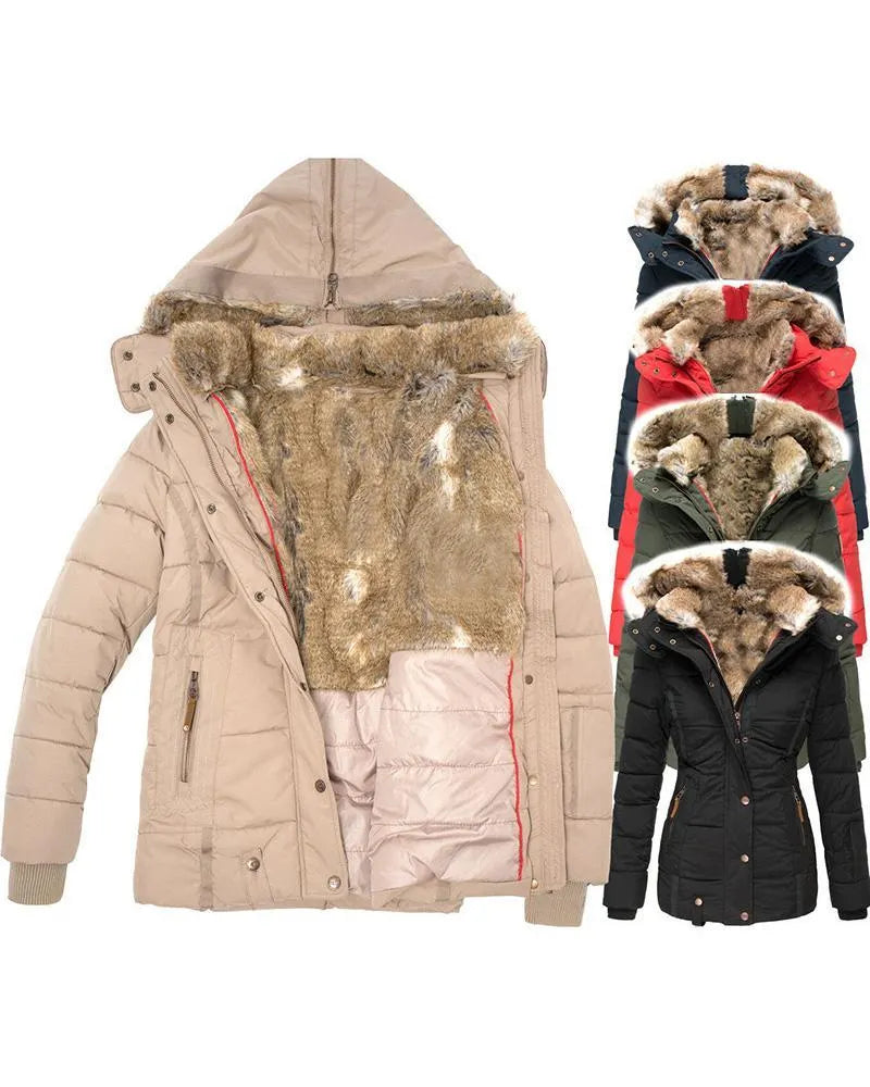 Women's Winter Hooded Parka Coat with Faux Fur Lined Outdoor Windproof Coat