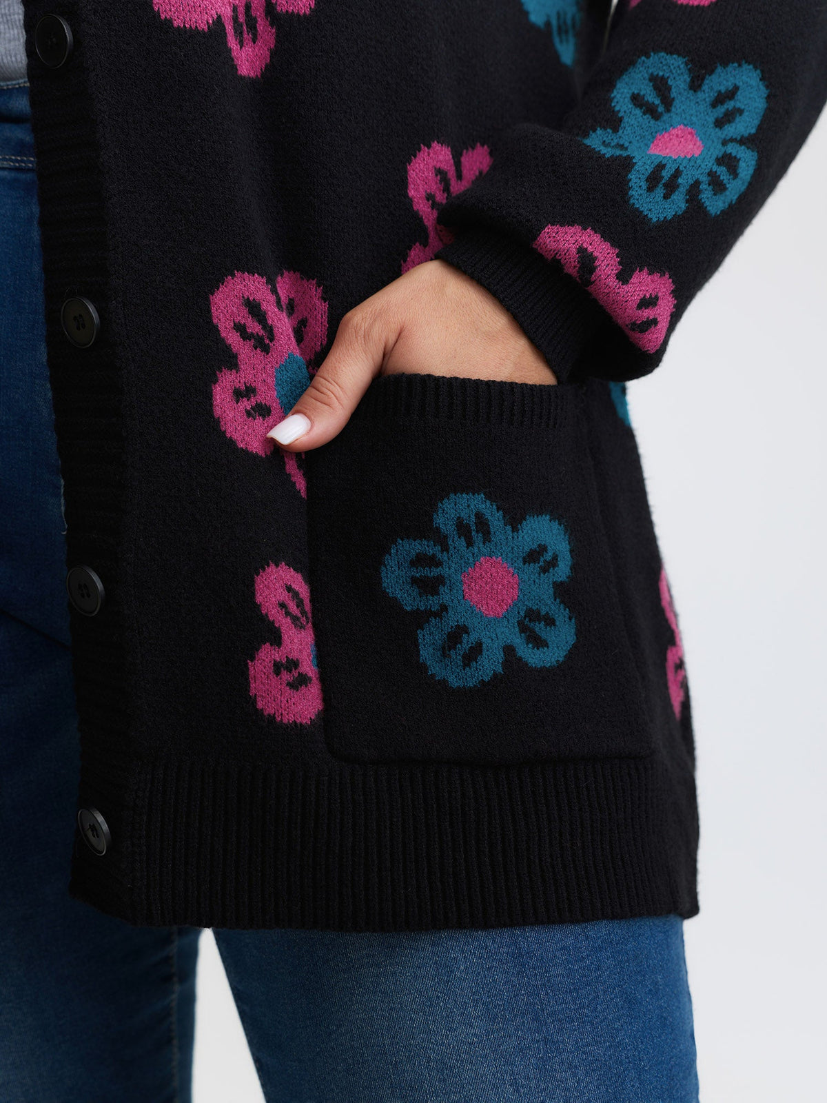 Supersoft Colorful Floral Drop Shoulder Knit Cardigan
