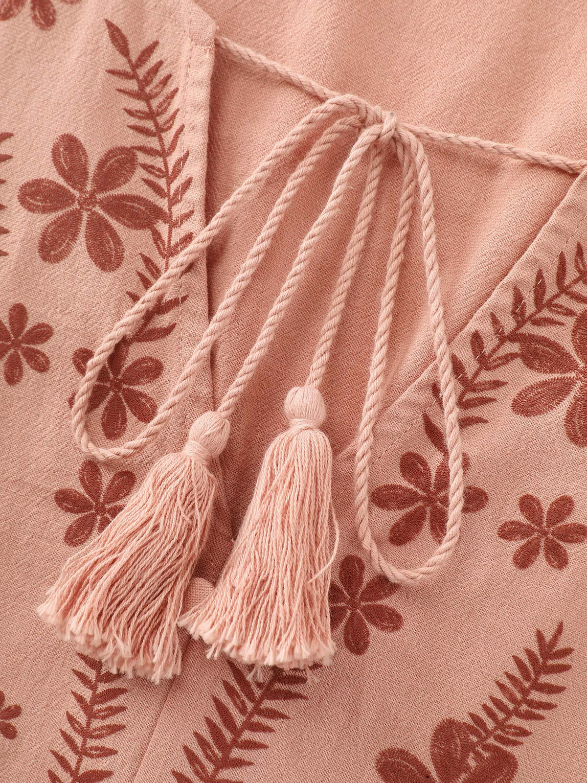 Lace Trim Tassel Drawstring Blouse