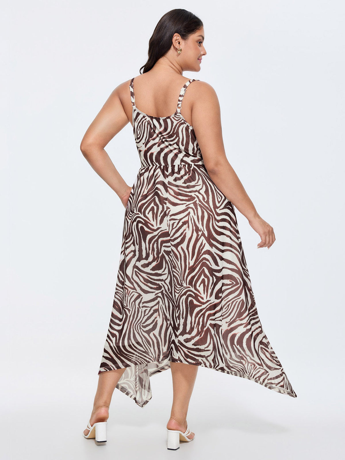 Stretchy Zebra Print Asymmetrical Hem Midi Dress