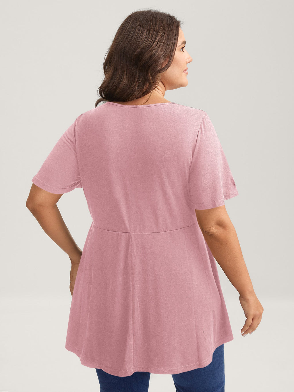 Ruffled Sleeve Round Neck Babydoll Top